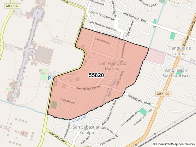 Mapa del código postal 55820, Teotihuacán, México
