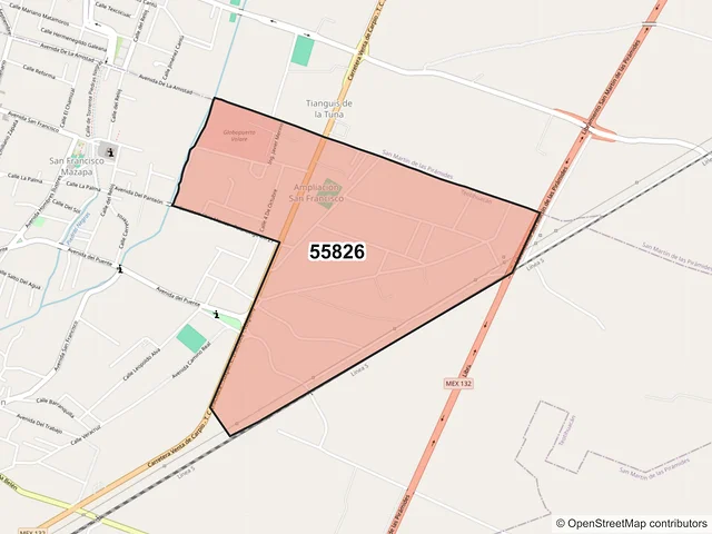 Mapa del código postal 55826, Teotihuacán, México