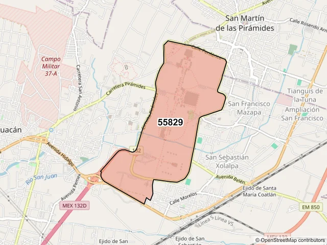 Mapa del código postal 55829, Teotihuacán, México