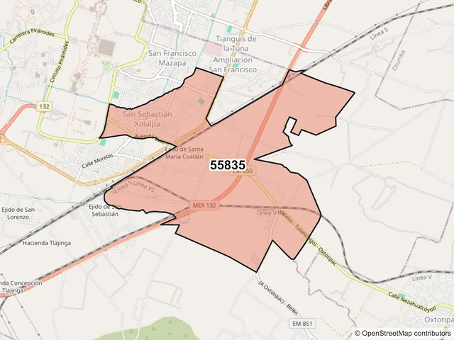 Mapa del código postal 55835, Teotihuacán, México
