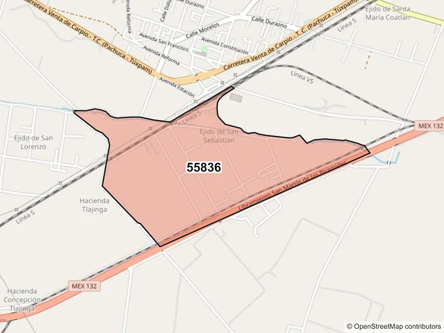 Mapa del código postal 55836, Teotihuacán, México