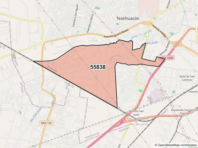 Mapa del código postal 55838, Teotihuacán, México