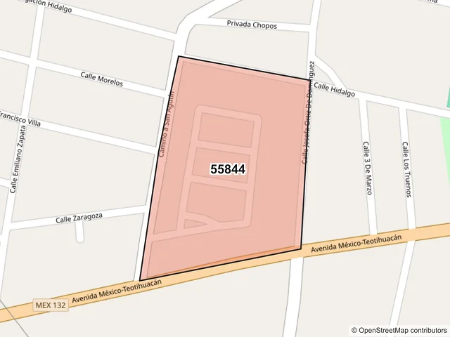 Mapa del código postal 55844, Teotihuacán, México