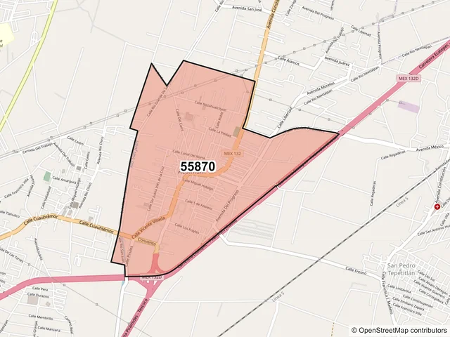 Mapa del código postal 55870, Acolman, México