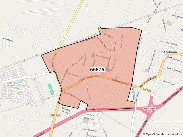 Mapa del código postal 55875, Acolman, México