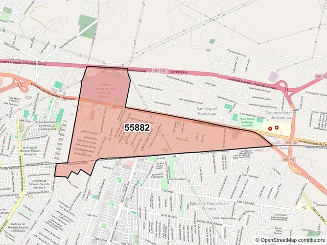 Mapa del código postal 55882, Acolman, México