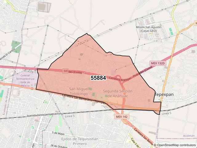 Mapa del código postal 55884, Acolman, México
