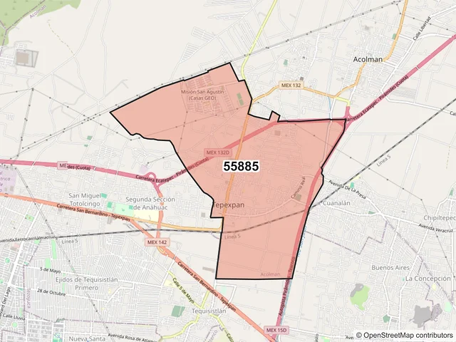 Mapa del código postal 55885, Acolman, México