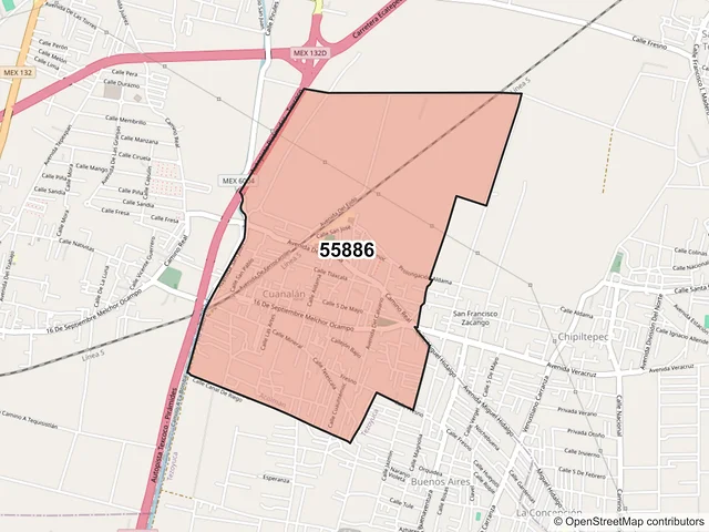 Mapa del código postal 55886, Acolman, México