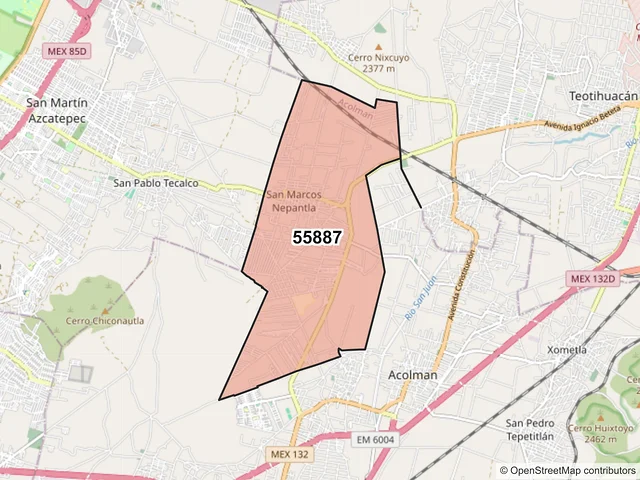 Mapa del código postal 55887, Acolman, México