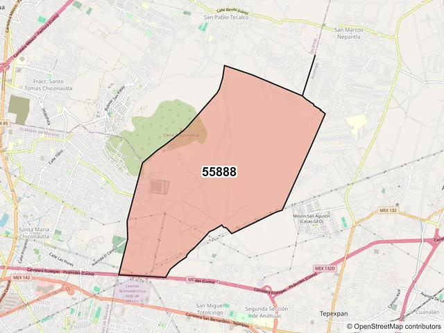 Mapa del código postal 55888, Acolman, México