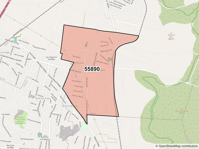 Mapa del código postal 55890, Acolman, México