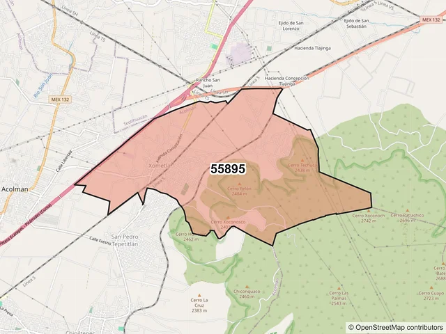 Mapa del código postal 55895, Acolman, México