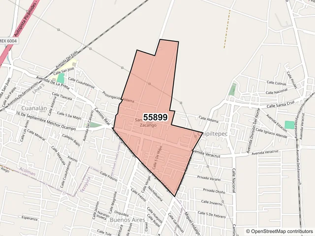 Mapa del código postal 55899, Acolman, México