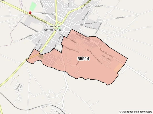 Mapa del código postal 55914, Otumba, México