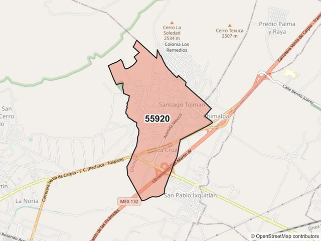 Mapa del código postal 55920, Otumba, México