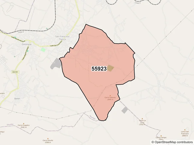 Mapa del código postal 55923, Otumba, México