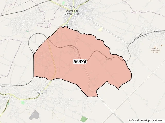 Mapa del código postal 55924, Otumba, México
