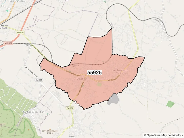 Mapa del código postal 55925, Otumba, México