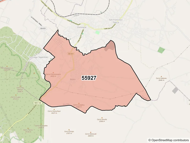 Mapa del código postal 55927, Otumba, México