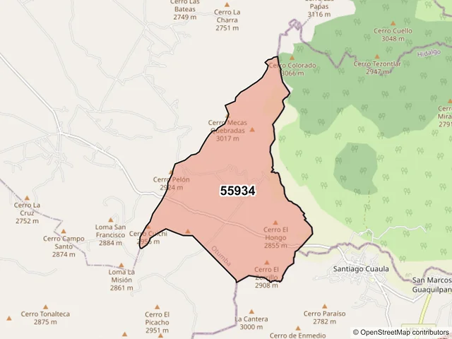 Mapa del código postal 55934, Otumba, México