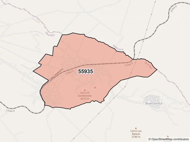 Mapa del código postal 55935, Otumba, México