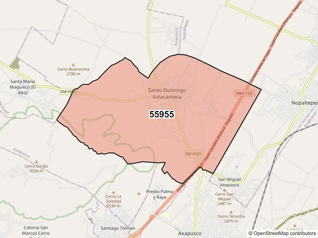 Mapa del código postal 55955, Axapusco, México