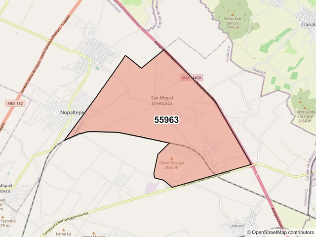 Mapa del código postal 55963, Axapusco, México