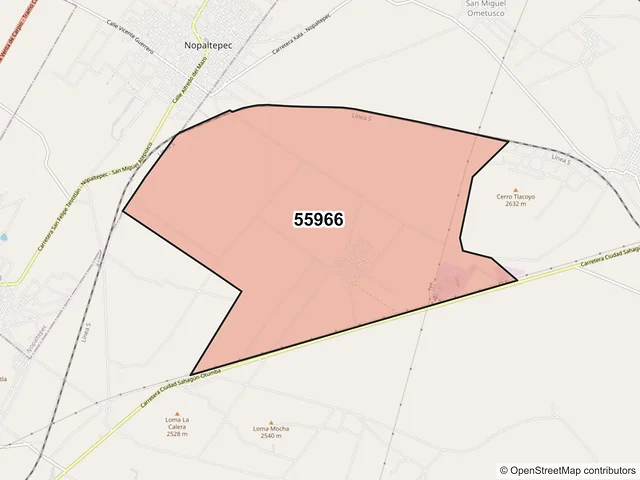 Mapa del código postal 55966, Axapusco, México