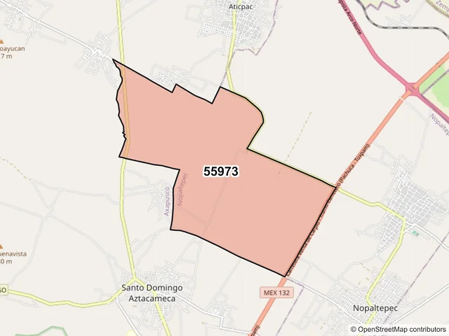Mapa del código postal 55973, Nopaltepec, México