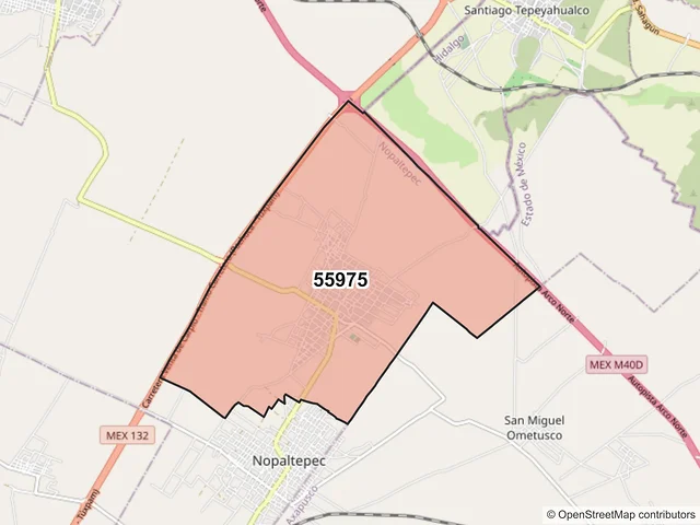 Mapa del código postal 55975, Nopaltepec, México