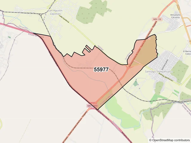 Mapa del código postal 55977, Nopaltepec, México