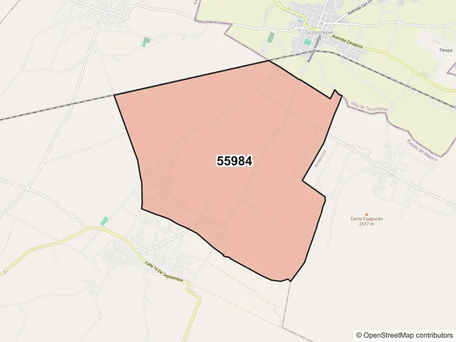 Mapa del código postal 55984, Temascalapa, México