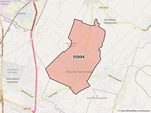 Mapa del código postal 55994, Temascalapa, México