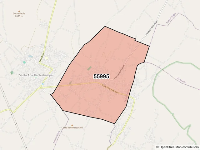 Mapa del código postal 55995, Temascalapa, México