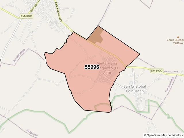 Mapa del código postal 55996, Temascalapa, México
