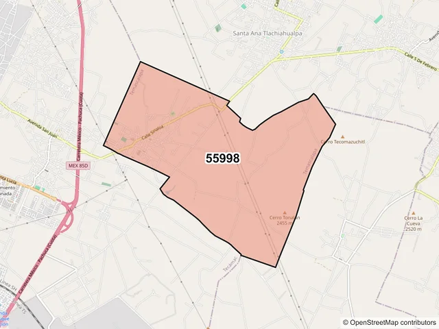 Mapa del código postal 55998, Temascalapa, México