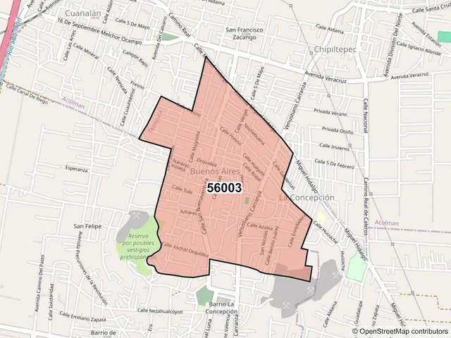 Mapa del código postal 56003, Tezoyuca, México