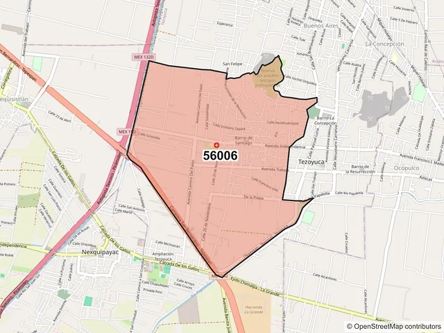 Mapa del código postal 56006, Tezoyuca, México