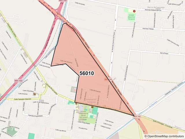Mapa del código postal 56010, Tezoyuca, México