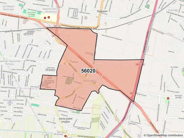 Mapa del código postal 56020, Tezoyuca, México