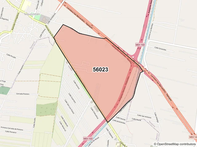 Mapa del código postal 56023, Tezoyuca, México