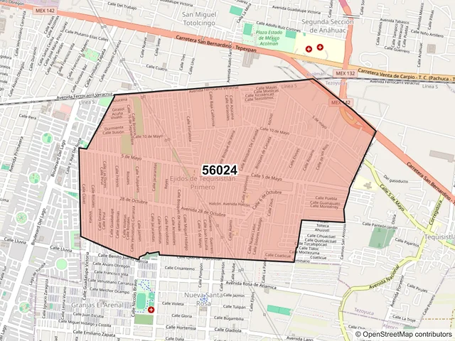 Mapa del código postal 56024, Tezoyuca, México