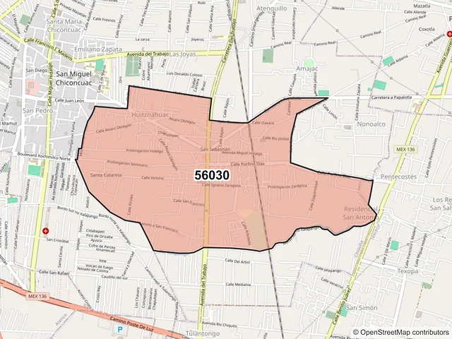 Mapa del código postal 56030, Chiautla, México