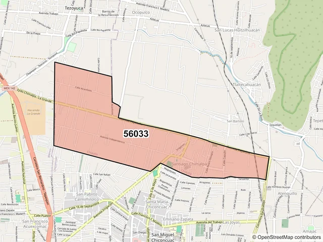 Mapa del código postal 56033, Chiautla, México
