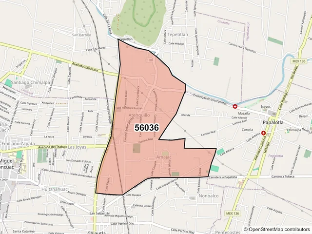Mapa del código postal 56036, Chiautla, México