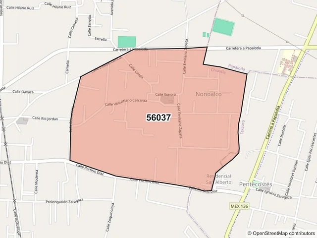 Mapa del código postal 56037, Chiautla, México