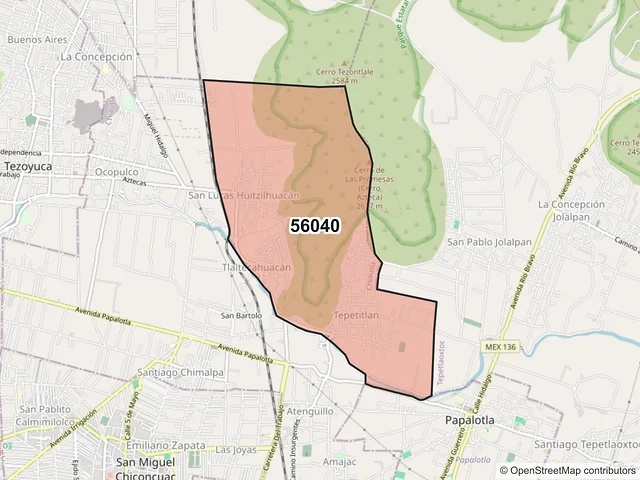 Mapa del código postal 56040, Chiautla, México
