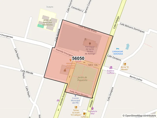 Mapa del código postal 56050, Papalotla, México