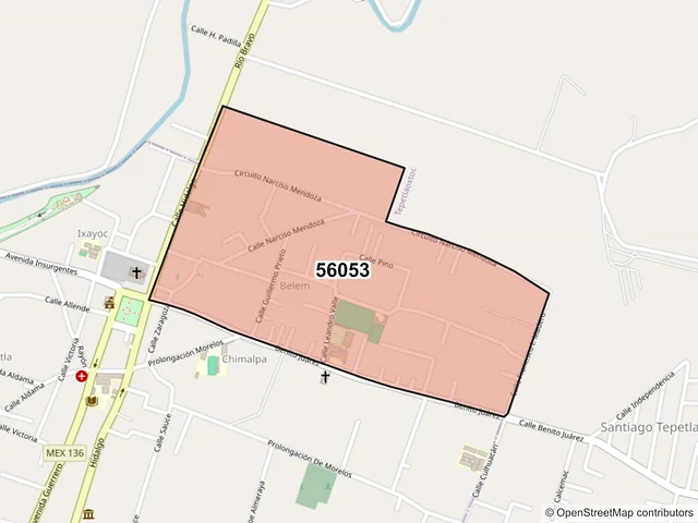 Mapa del código postal 56053, Papalotla, México